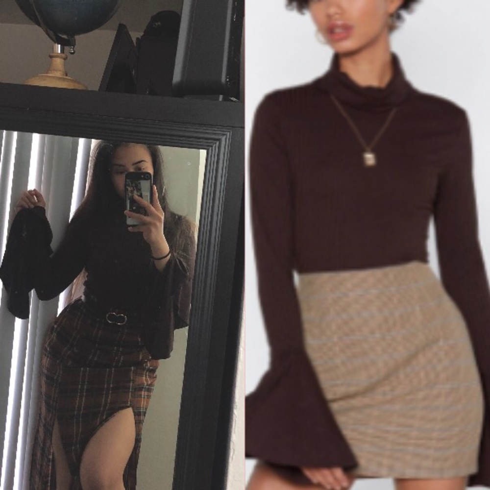 NastyGal Coffee Brown Turtleneck Bell Sleeve
